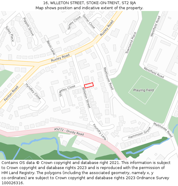 16, WILLETON STREET, STOKE-ON-TRENT, ST2 9JA: Location map and indicative extent of plot