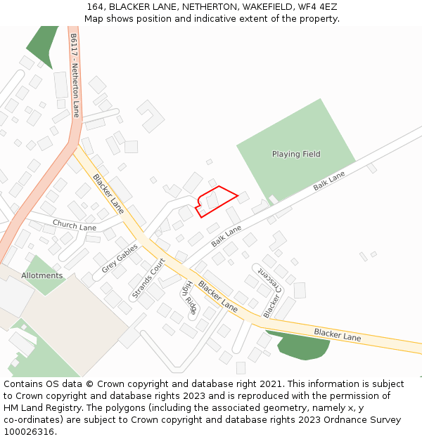 164, BLACKER LANE, NETHERTON, WAKEFIELD, WF4 4EZ: Location map and indicative extent of plot