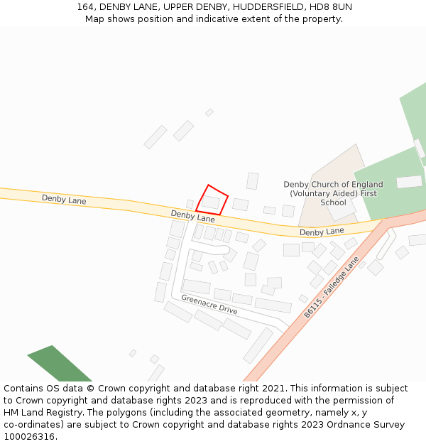 164, DENBY LANE, UPPER DENBY, HUDDERSFIELD, HD8 8UN: Location map and indicative extent of plot
