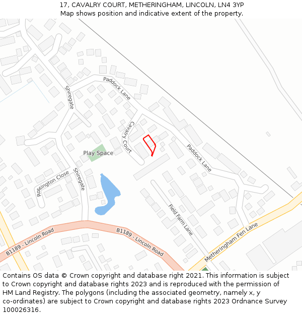 17, CAVALRY COURT, METHERINGHAM, LINCOLN, LN4 3YP: Location map and indicative extent of plot
