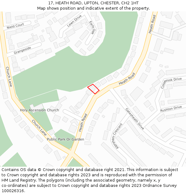17, HEATH ROAD, UPTON, CHESTER, CH2 1HT: Location map and indicative extent of plot
