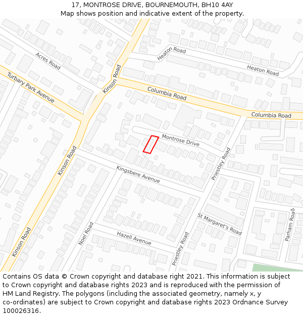 17, MONTROSE DRIVE, BOURNEMOUTH, BH10 4AY: Location map and indicative extent of plot