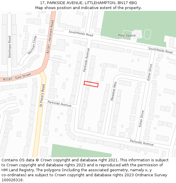 17, PARKSIDE AVENUE, LITTLEHAMPTON, BN17 6BG: Location map and indicative extent of plot
