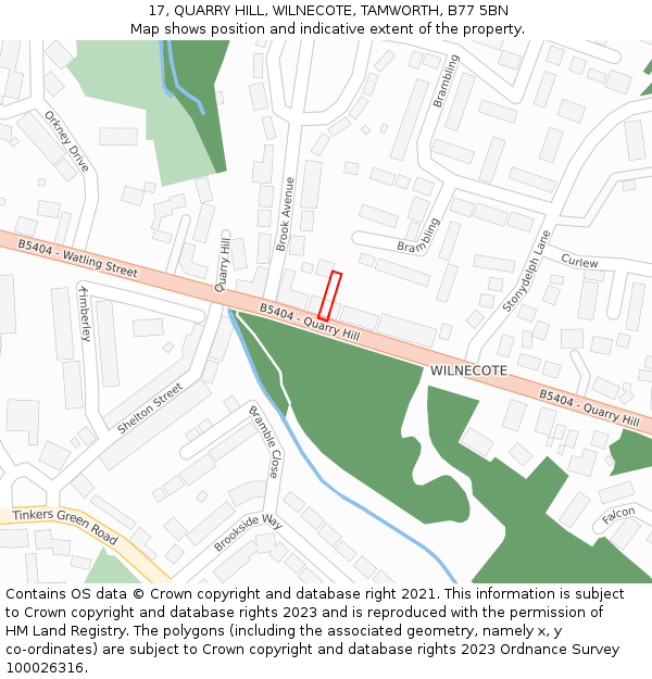 17, QUARRY HILL, WILNECOTE, TAMWORTH, B77 5BN: Location map and indicative extent of plot