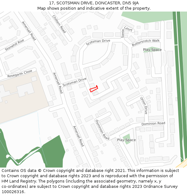 17, SCOTSMAN DRIVE, DONCASTER, DN5 9JA: Location map and indicative extent of plot