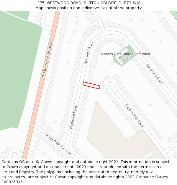 175, WESTWOOD ROAD, SUTTON COLDFIELD, B73 6UQ: Location map and indicative extent of plot