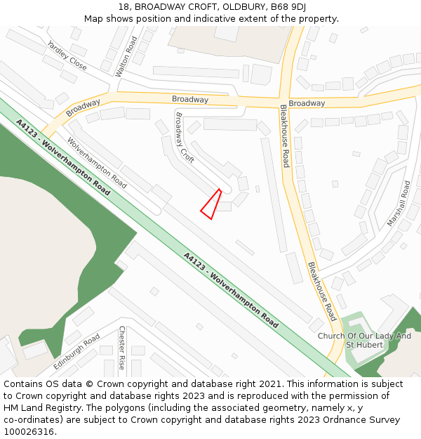 18, BROADWAY CROFT, OLDBURY, B68 9DJ: Location map and indicative extent of plot