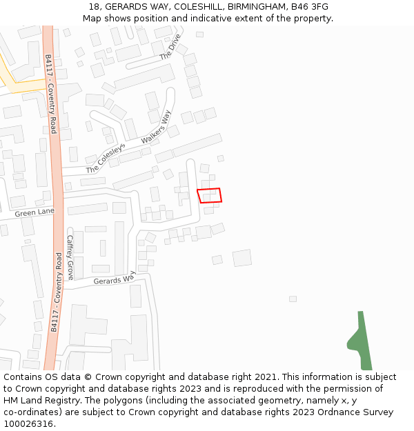 18, GERARDS WAY, COLESHILL, BIRMINGHAM, B46 3FG: Location map and indicative extent of plot