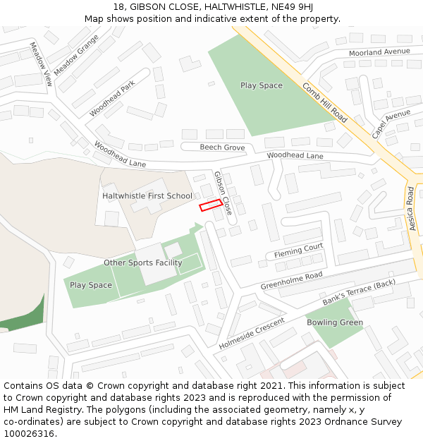 18, GIBSON CLOSE, HALTWHISTLE, NE49 9HJ: Location map and indicative extent of plot