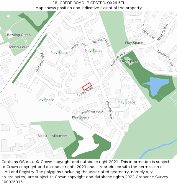 18, GREBE ROAD, BICESTER, OX26 6EL: Location map and indicative extent of plot
