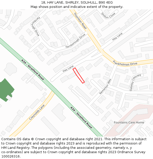 18, HAY LANE, SHIRLEY, SOLIHULL, B90 4EG: Location map and indicative extent of plot