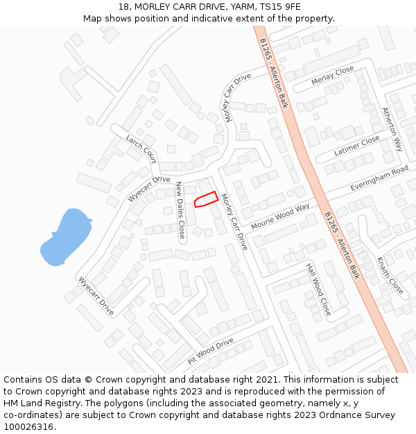 18, MORLEY CARR DRIVE, YARM, TS15 9FE: Location map and indicative extent of plot