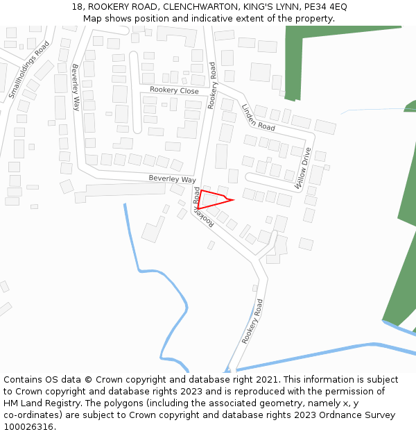 18, ROOKERY ROAD, CLENCHWARTON, KING'S LYNN, PE34 4EQ: Location map and indicative extent of plot