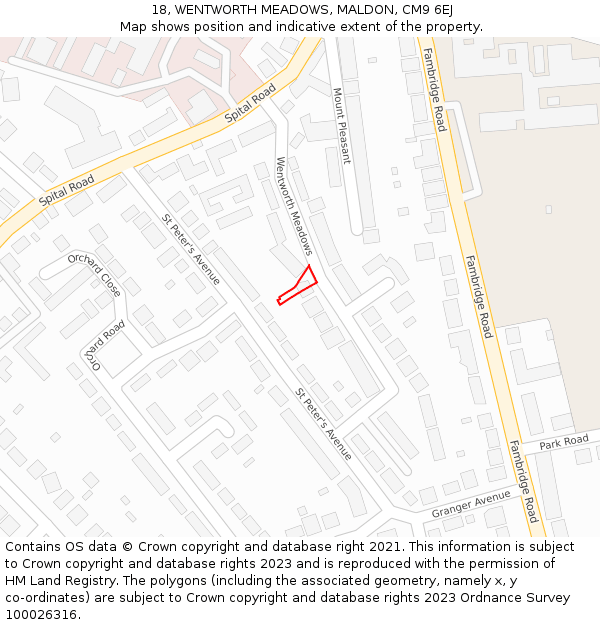 18, WENTWORTH MEADOWS, MALDON, CM9 6EJ: Location map and indicative extent of plot