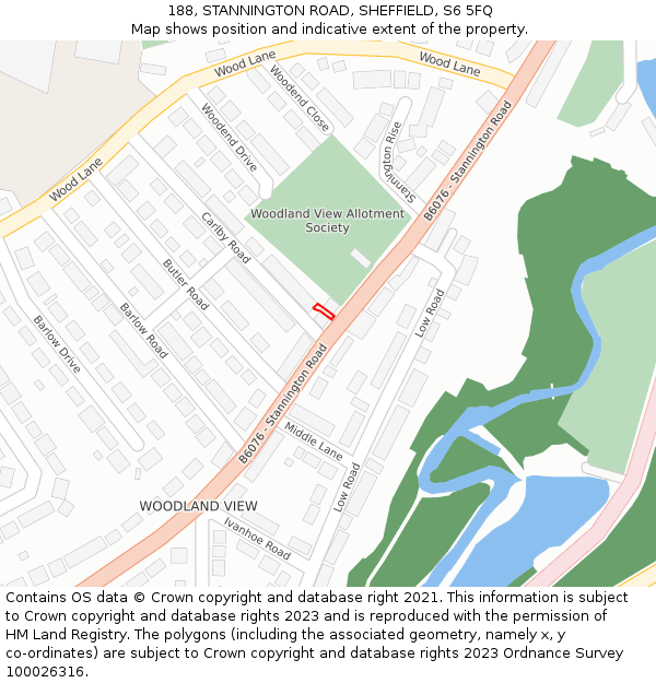 188, STANNINGTON ROAD, SHEFFIELD, S6 5FQ: Location map and indicative extent of plot