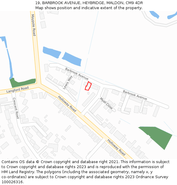 19, BARBROOK AVENUE, HEYBRIDGE, MALDON, CM9 4DR: Location map and indicative extent of plot
