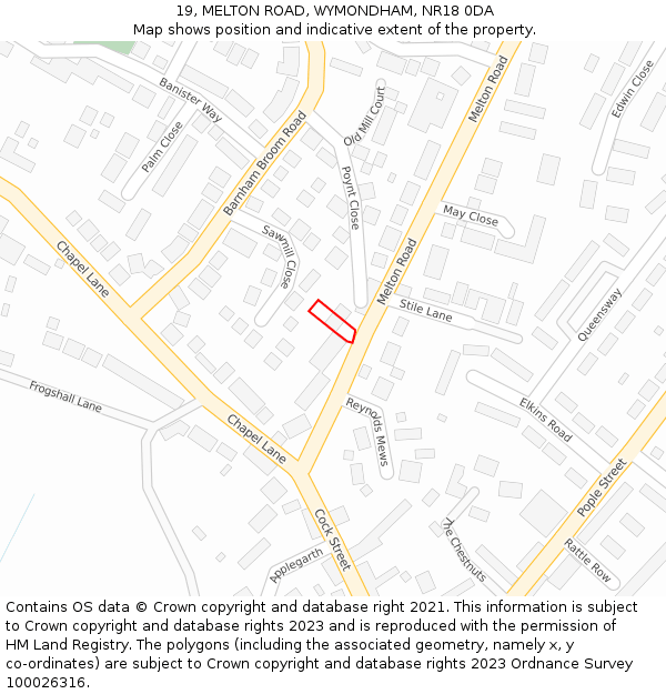19, MELTON ROAD, WYMONDHAM, NR18 0DA: Location map and indicative extent of plot