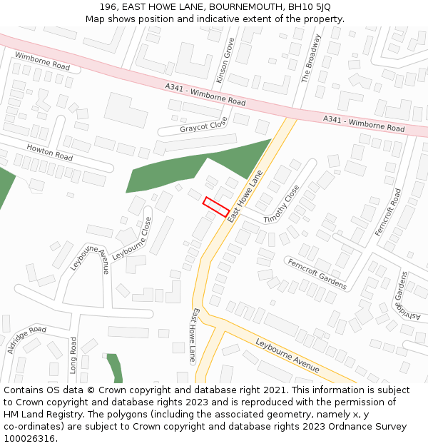 196, EAST HOWE LANE, BOURNEMOUTH, BH10 5JQ: Location map and indicative extent of plot