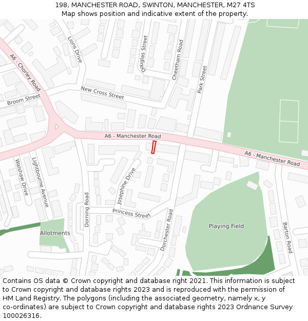 198, MANCHESTER ROAD, SWINTON, MANCHESTER, M27 4TS: Location map and indicative extent of plot