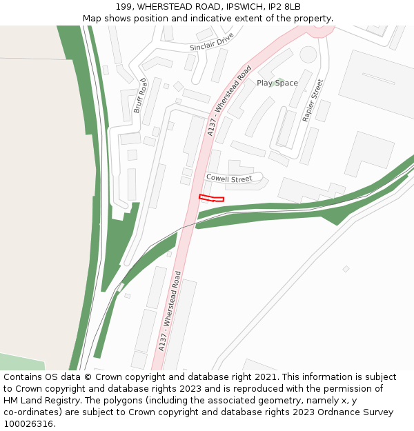 199, WHERSTEAD ROAD, IPSWICH, IP2 8LB: Location map and indicative extent of plot