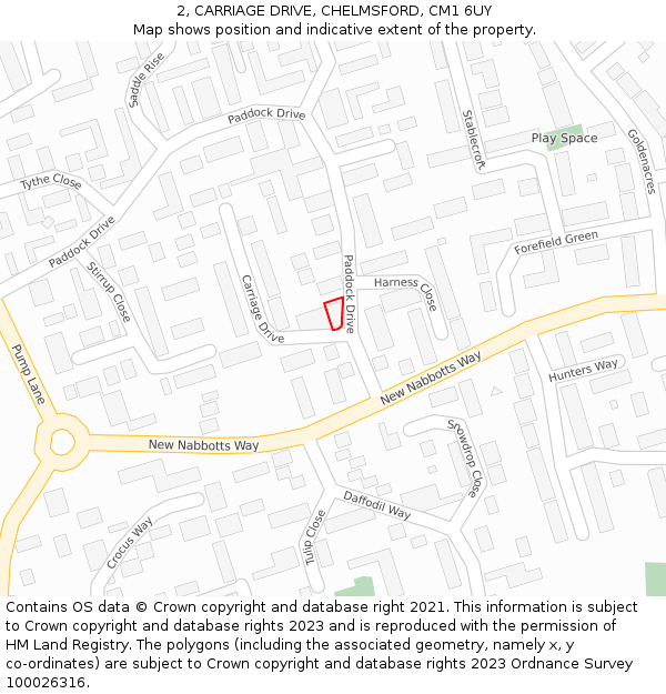 2, CARRIAGE DRIVE, CHELMSFORD, CM1 6UY: Location map and indicative extent of plot