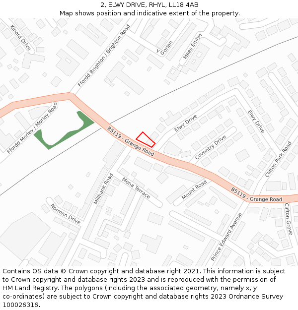2, ELWY DRIVE, RHYL, LL18 4AB: Location map and indicative extent of plot
