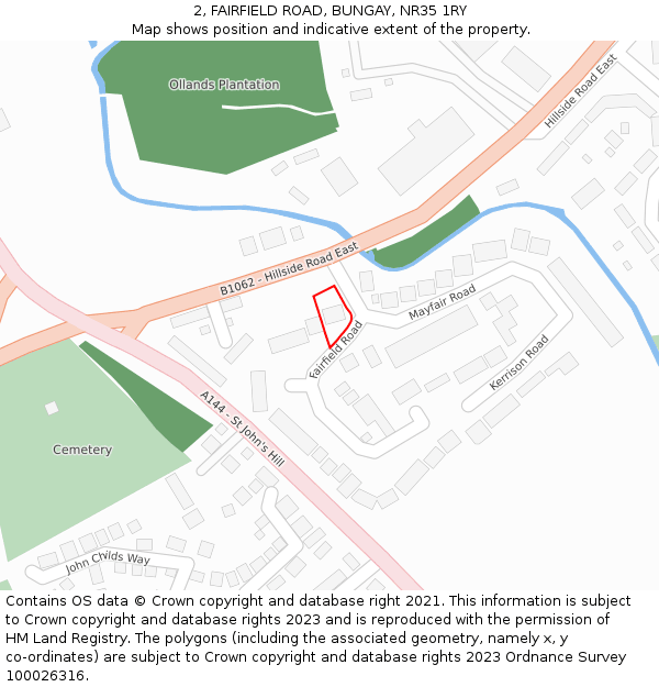 2, FAIRFIELD ROAD, BUNGAY, NR35 1RY: Location map and indicative extent of plot