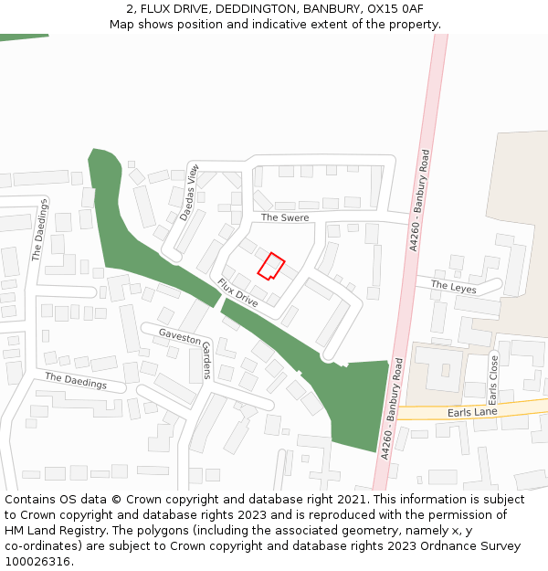 2, FLUX DRIVE, DEDDINGTON, BANBURY, OX15 0AF: Location map and indicative extent of plot