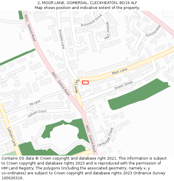 2, MOOR LANE, GOMERSAL, CLECKHEATON, BD19 4LF: Location map and indicative extent of plot