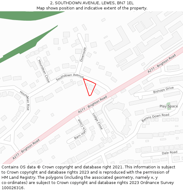 2, SOUTHDOWN AVENUE, LEWES, BN7 1EL: Location map and indicative extent of plot