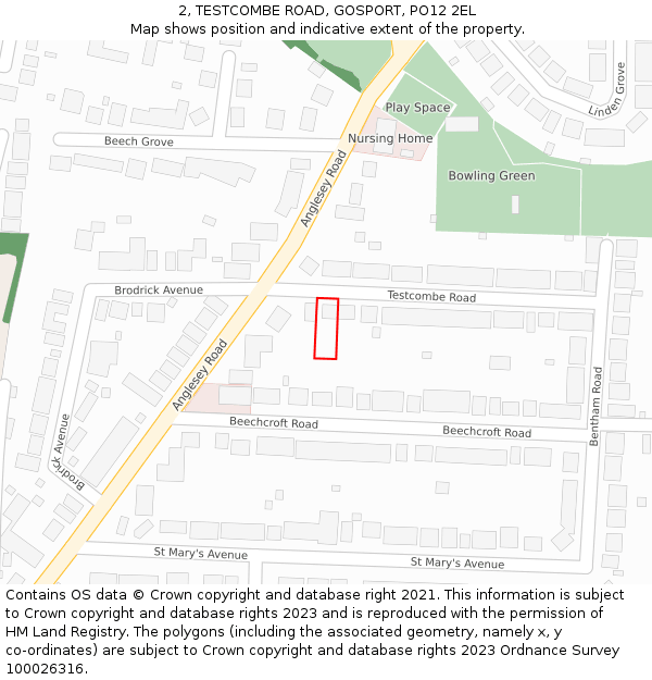 2, TESTCOMBE ROAD, GOSPORT, PO12 2EL: Location map and indicative extent of plot