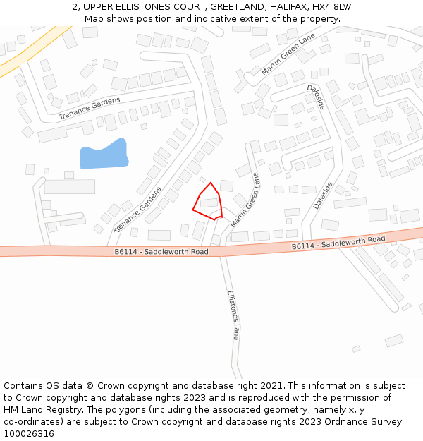 2, UPPER ELLISTONES COURT, GREETLAND, HALIFAX, HX4 8LW: Location map and indicative extent of plot