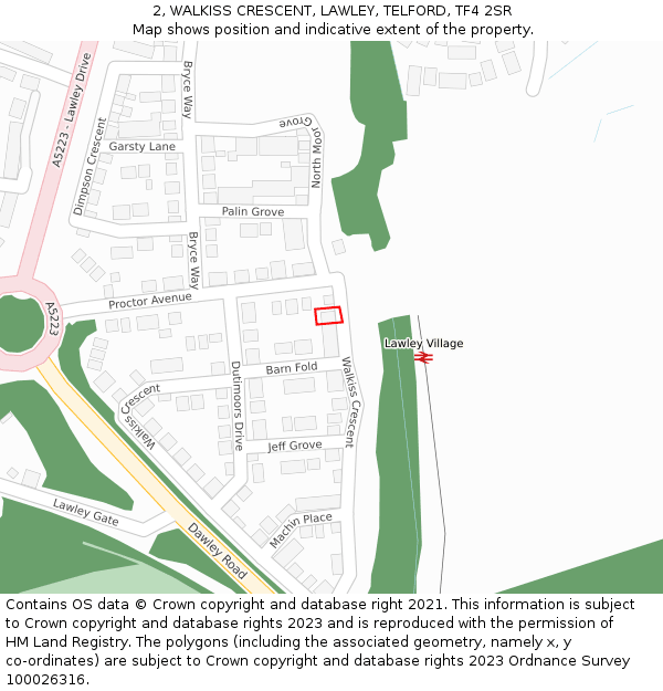 2, WALKISS CRESCENT, LAWLEY, TELFORD, TF4 2SR: Location map and indicative extent of plot