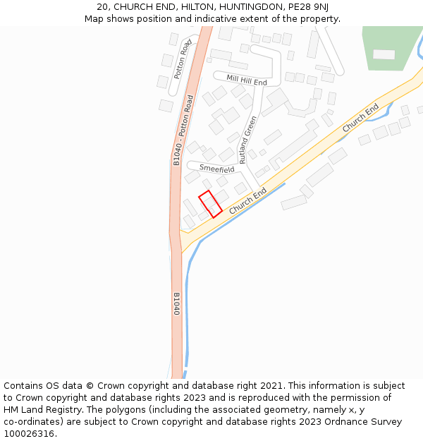 20, CHURCH END, HILTON, HUNTINGDON, PE28 9NJ: Location map and indicative extent of plot
