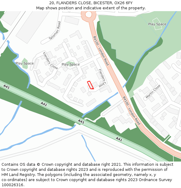 20, FLANDERS CLOSE, BICESTER, OX26 6FY: Location map and indicative extent of plot