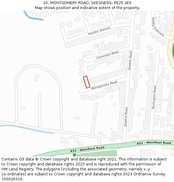 20, MONTGOMERY ROAD, SKEGNESS, PE25 2EX: Location map and indicative extent of plot