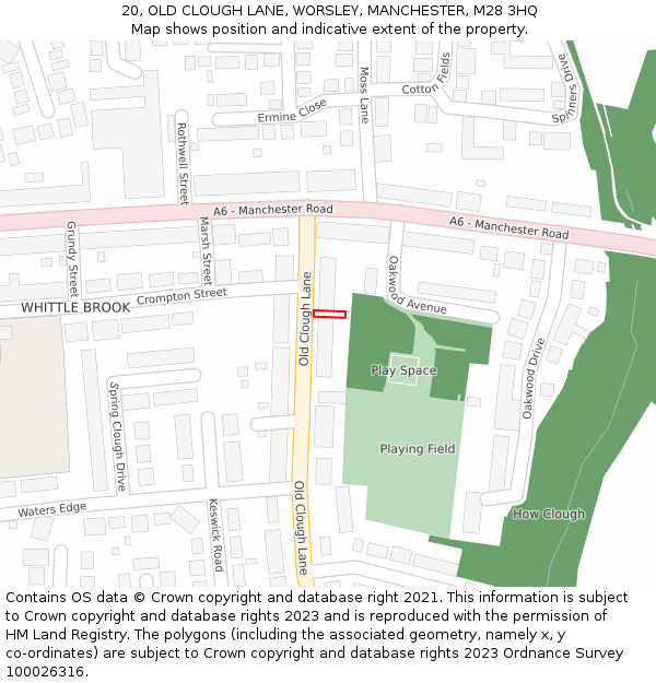 20, OLD CLOUGH LANE, WORSLEY, MANCHESTER, M28 3HQ: Location map and indicative extent of plot