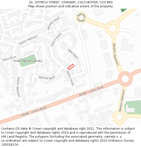 20, OSTRICH STREET, STANWAY, COLCHESTER, CO3 8AS: Location map and indicative extent of plot