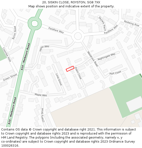20, SISKIN CLOSE, ROYSTON, SG8 7XX: Location map and indicative extent of plot