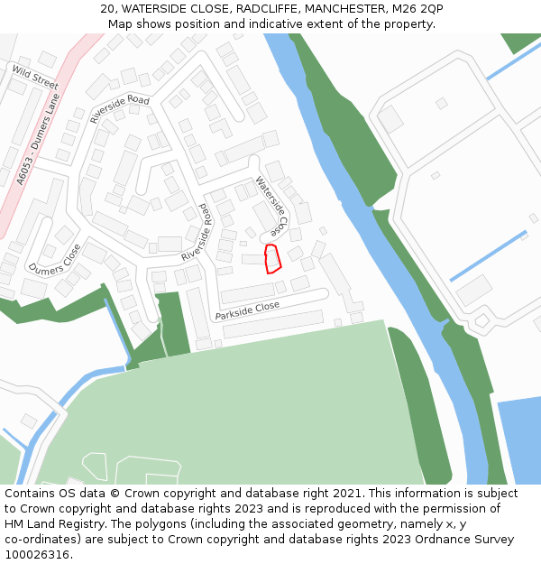 20, WATERSIDE CLOSE, RADCLIFFE, MANCHESTER, M26 2QP: Location map and indicative extent of plot