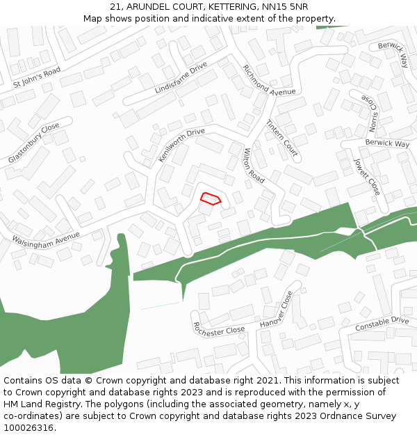 21, ARUNDEL COURT, KETTERING, NN15 5NR: Location map and indicative extent of plot