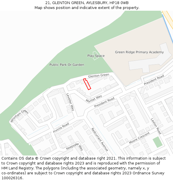 21, GLENTON GREEN, AYLESBURY, HP18 0WB: Location map and indicative extent of plot