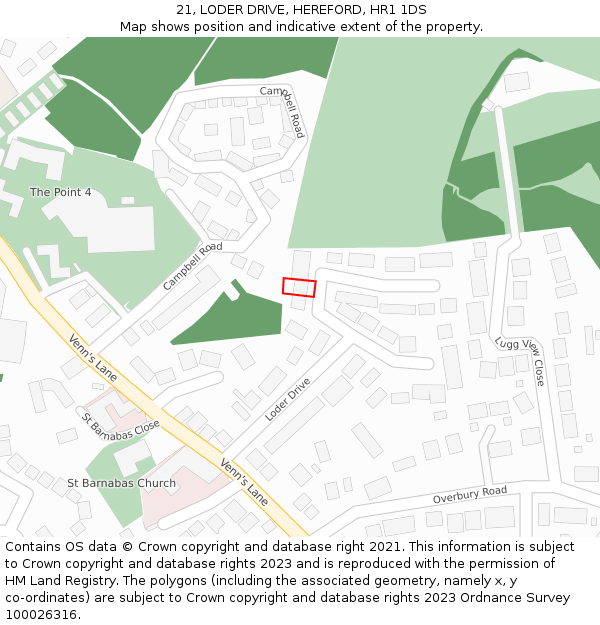 21, LODER DRIVE, HEREFORD, HR1 1DS: Location map and indicative extent of plot