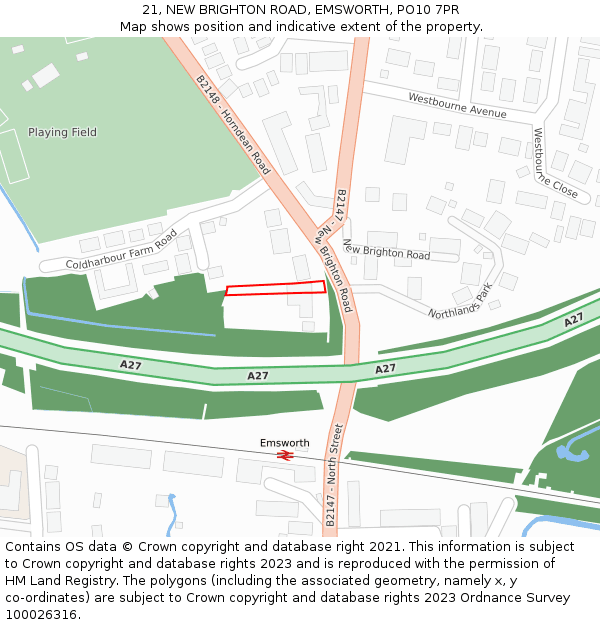 21, NEW BRIGHTON ROAD, EMSWORTH, PO10 7PR: Location map and indicative extent of plot