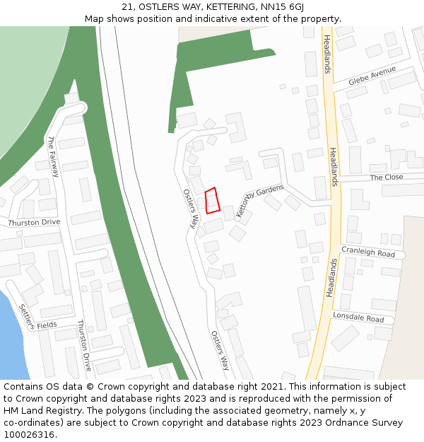 21, OSTLERS WAY, KETTERING, NN15 6GJ: Location map and indicative extent of plot