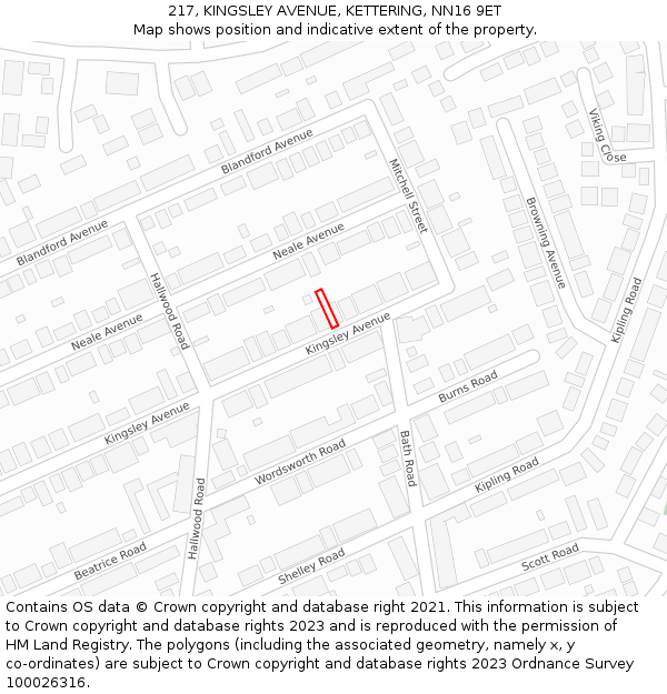 217, KINGSLEY AVENUE, KETTERING, NN16 9ET: Location map and indicative extent of plot