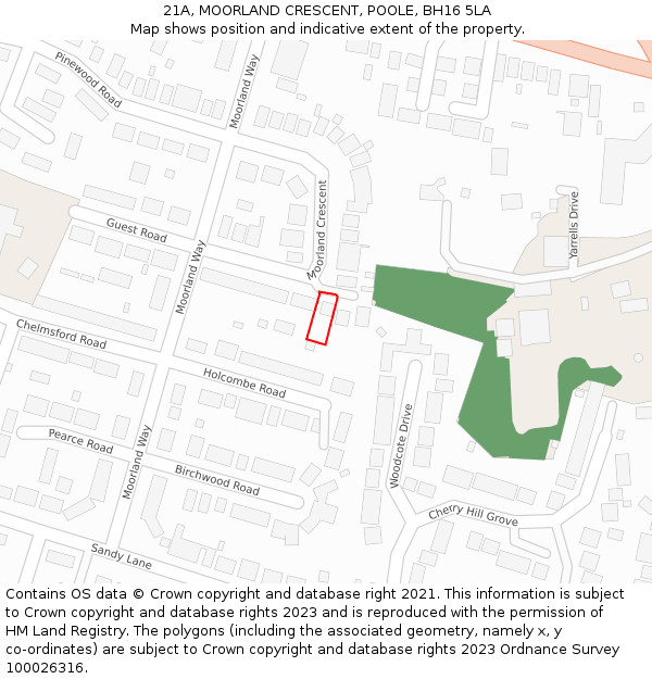 21A, MOORLAND CRESCENT, POOLE, BH16 5LA: Location map and indicative extent of plot