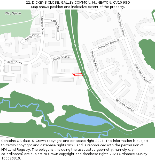22, DICKENS CLOSE, GALLEY COMMON, NUNEATON, CV10 9SQ: Location map and indicative extent of plot