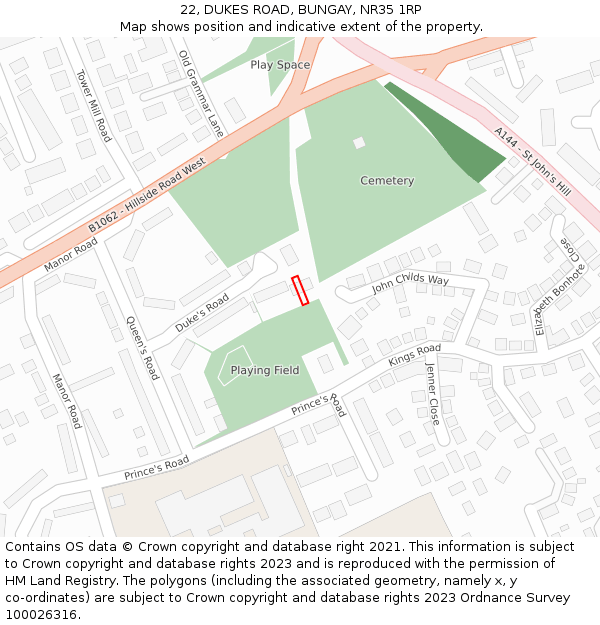 22, DUKES ROAD, BUNGAY, NR35 1RP: Location map and indicative extent of plot