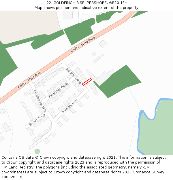 22, GOLDFINCH RISE, PERSHORE, WR10 1FH: Location map and indicative extent of plot